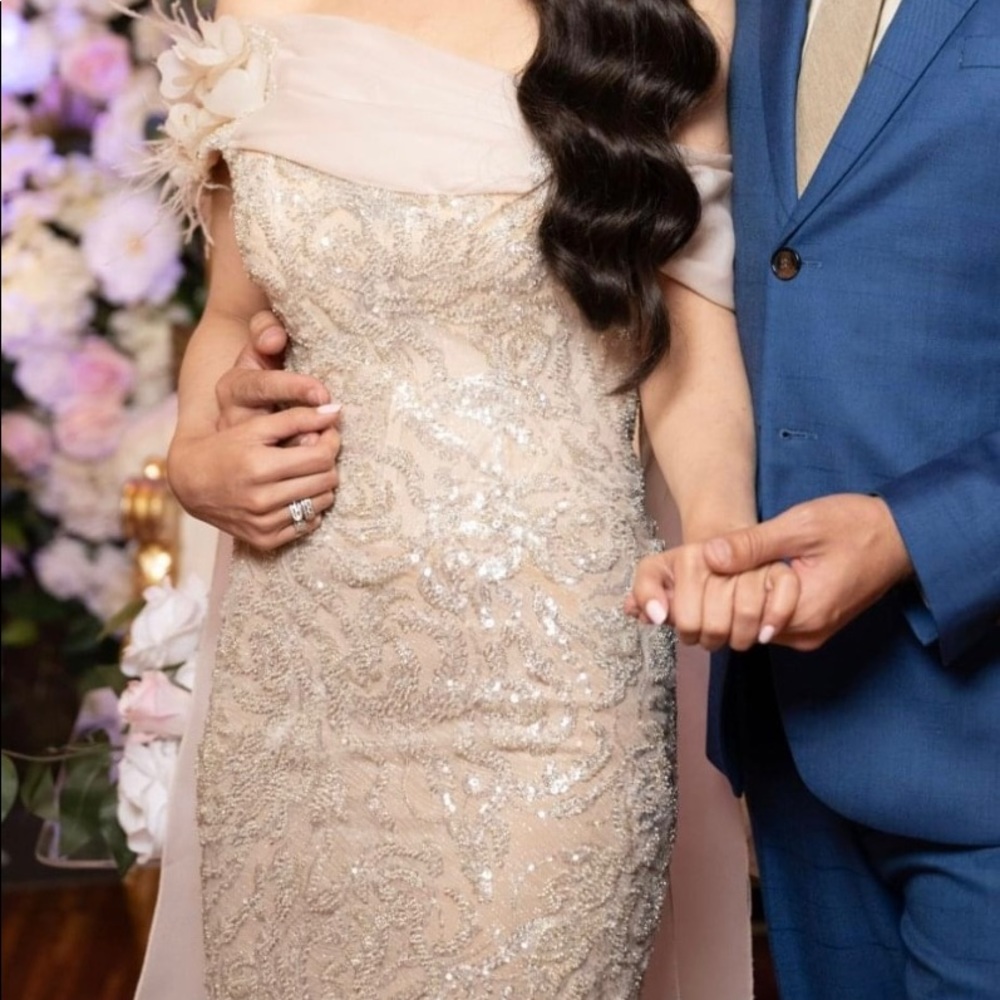 Midi dress. Nude. Worn once for 2 hrs . Elegant party gown